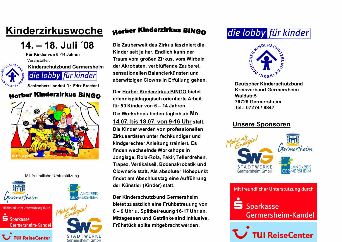 lyer zur Kinderzirkuswoche Germersheim - HS Alpha Flyer zur Germersheimer Kinderzirkuswoche - HS Alpha