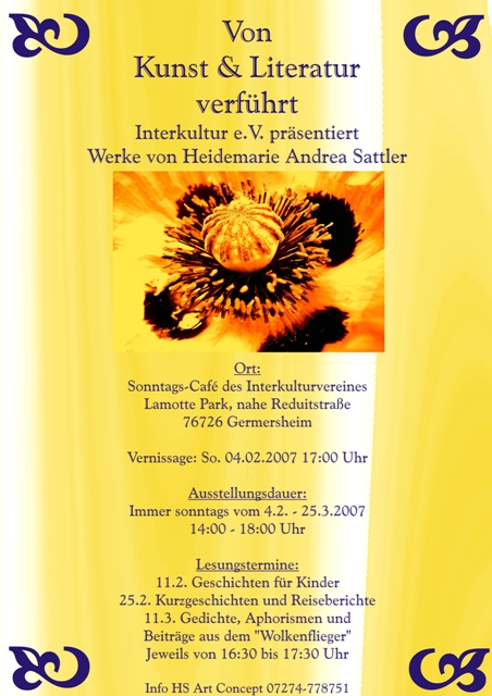 Flyer zur Kunstausstellung und Lesung Interkultur e.V. von hs alpha